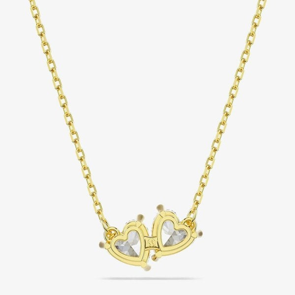 Swarovski Mesmera Gold Tone Plated Double White Zirconia Heart Necklace 5733475