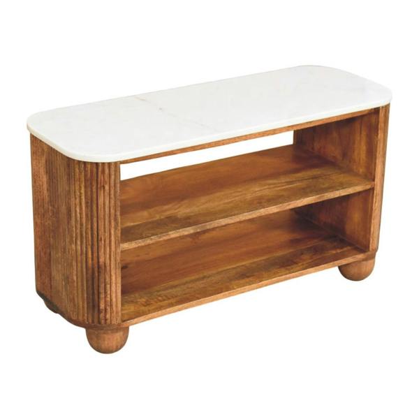 Artisan Furniture Solid Wood Beaumont Marble Shoe Bench, 2 Shelves, Brown