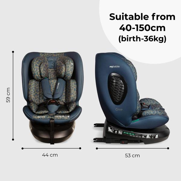 My Babiie MBCS200 Spin R129 Car Seat with Top Tether - Navy Leopard