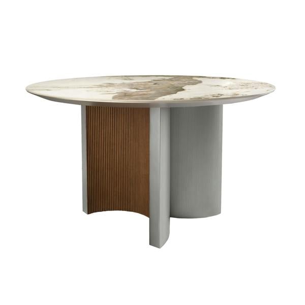 Angel Cerdá Round dining table in porcelain marble, walnut and silver-coloured wood 1148