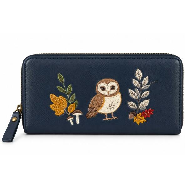 Fores Collection Ladies Embroidered Owl Purse Woodland Zip Around Wallet
