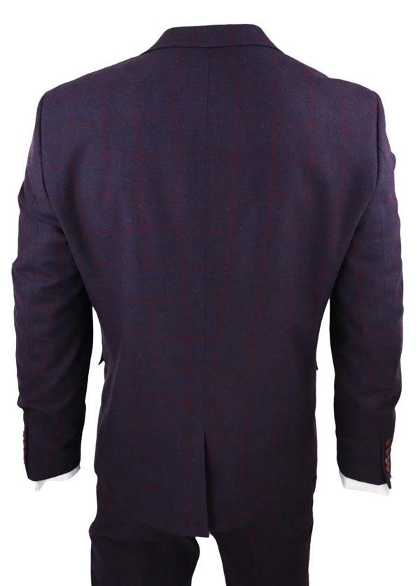 TruClothing Mens 3 Piece Tweed Suit Plum Purple Check Peaky Blinders Classic 1920 Gatsby
