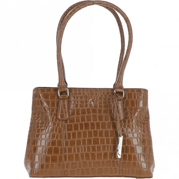 Ashwood Leather Crocodile Print Two Section With Mid Purse Bag: C-54