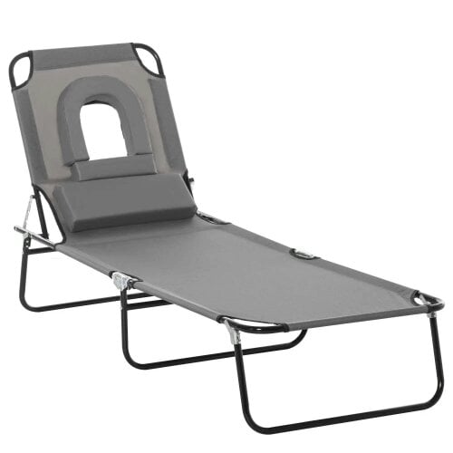 Bobobiy Folding Sun Lounger Reclining Chair w/ Pillow Reading Hole Garden Beach
