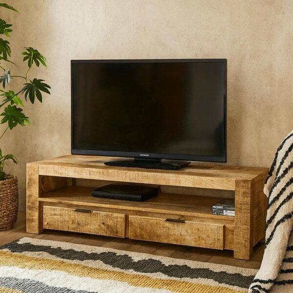 Wyld Haus London Natural Mango Wood TV Cabinet with 2 Drawers and 1 Shelf