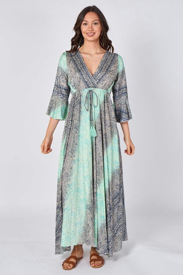 Boho Paisley Maxi Dress – Adjustable Tie Waist