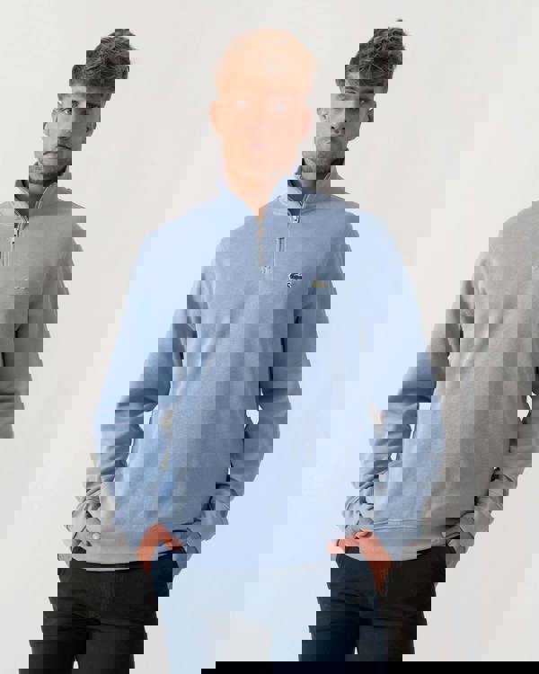 Man wearing Lacoste Zippered Stand-Up Collar Cotton Sweatshirt in Aphylla AEY - Main