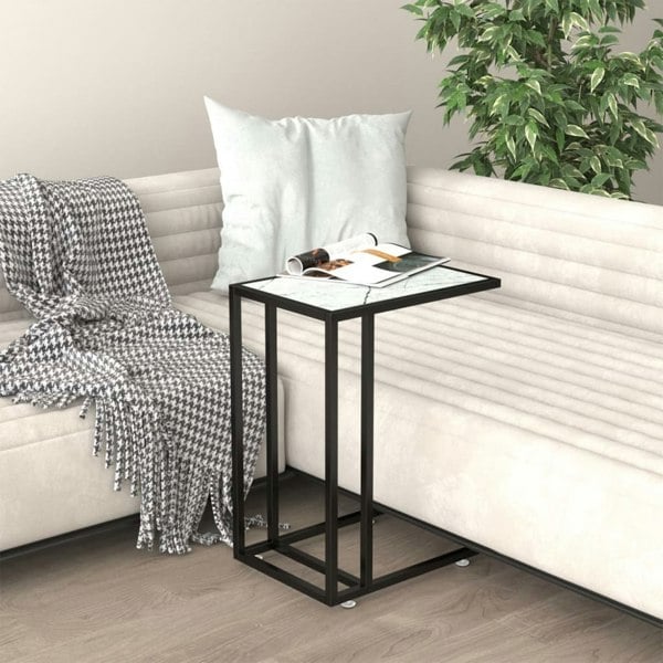 Berkfield Computer Side Table White Marble 50x35x65 cm Tempered Glass