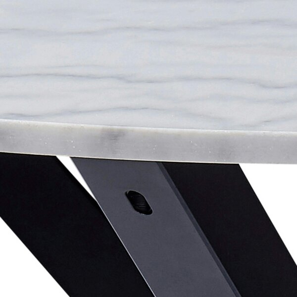 Wyld Haus Perth 110cm White Polished Marble Round Dining Table Industrial Black Metal Legs