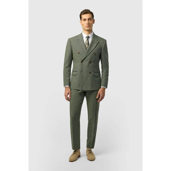 Antique Rogue Slim Fit Baxter Sage Double Breasted Herringbone Jacket