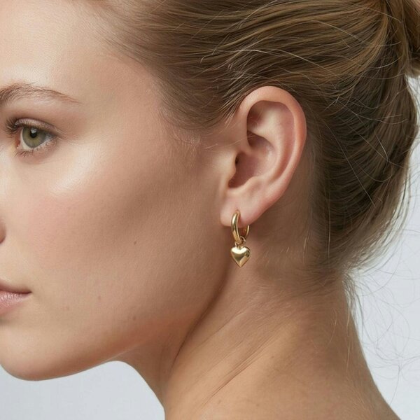 Uchi & Soto Kokoro Gold Heart Drop Huggies Earrings
