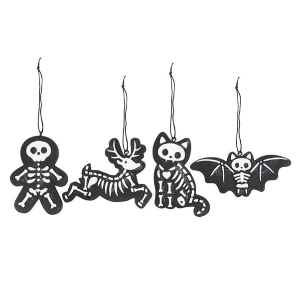 Serano Set of 4 Black Creepy Skeleton Cookie Ornaments