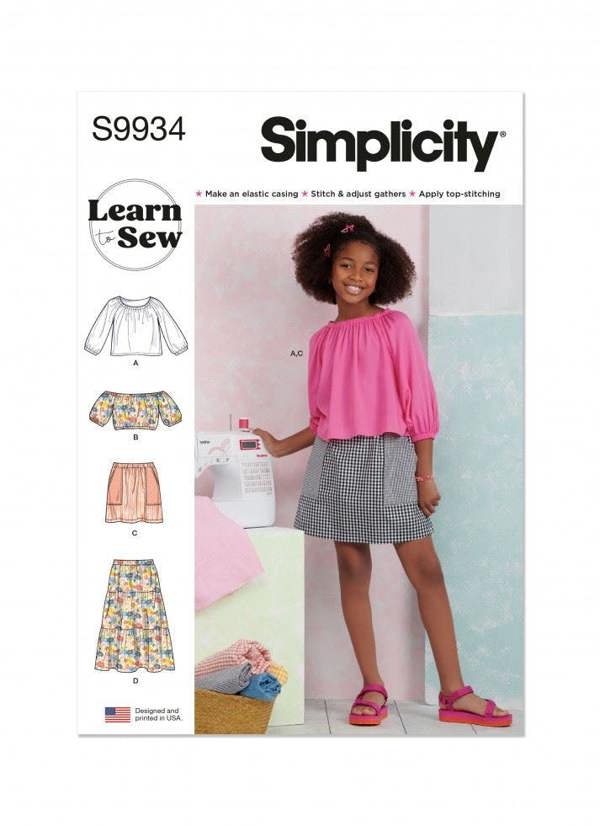 Simplicity Sewing Pattern 9934, Tops, Skirts for Kids, Teenagers, A (7-8-10-12-14) - Easy, Beginner
