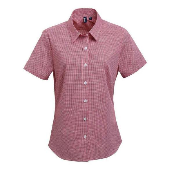 Premier Womens/Ladies Gingham Short-Sleeved Shirt - Red/White