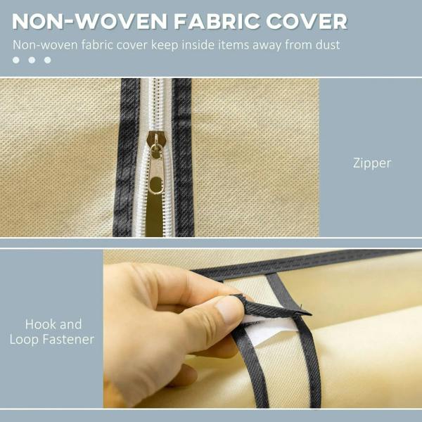 Cream non-woven fabric cover with zipper closure and hook-and-loop fastener