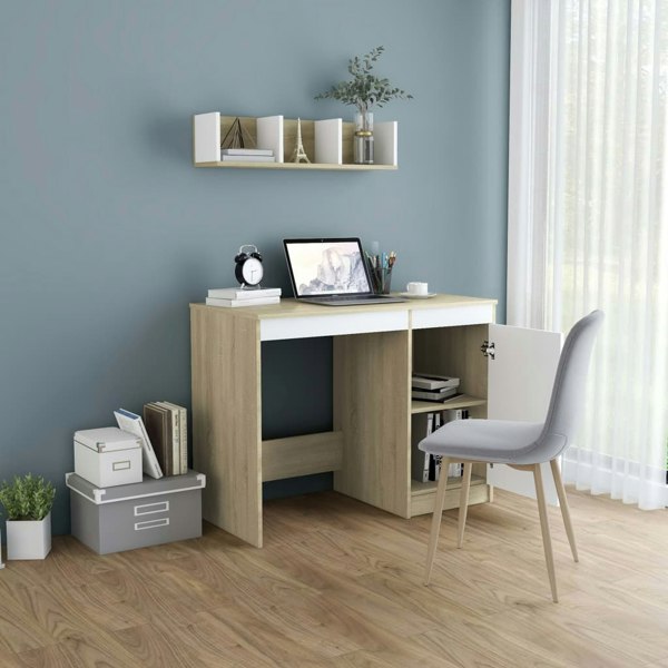 Berkfield Desk White and Sonoma Oak 100x50x76 cm Engineered Wood