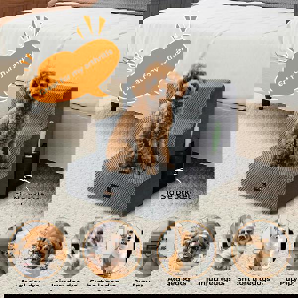 Skylos Dog Steps Pet Stairs Ramp 3 Step for High Bed Sofa Memory Foam Washable