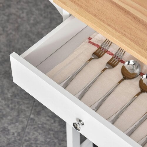 Wyld Haus Yota Wooden White Kitchen Island On Wheels With Wood Top Shelves And Storage Cupboard
