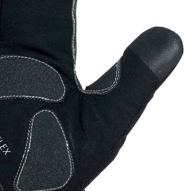 Close-up of black lobster glove thumb and grey Opti-Flex palm padding, on white - Optimum