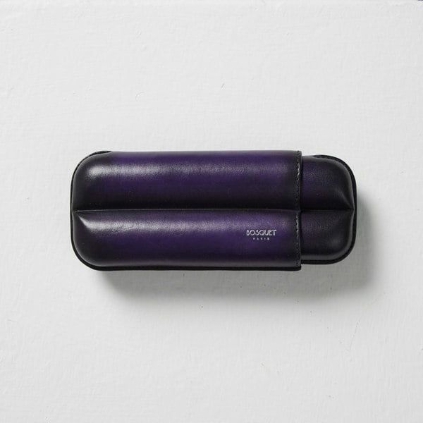 handcrafted Leather cigar Case for 2 cigars - hand finished in Patina purple, genuine grained calf leather cigar case for 2 cigars