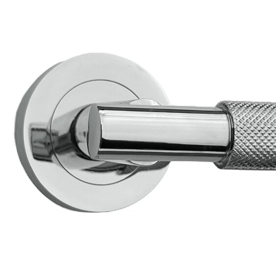 EDH Door Hardware Polished Chrome Knurled Door Handles on Round Rose – Handle Sets