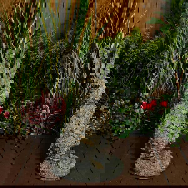 Oak Hare Statue Rustic Stone Cast Garden Ornament