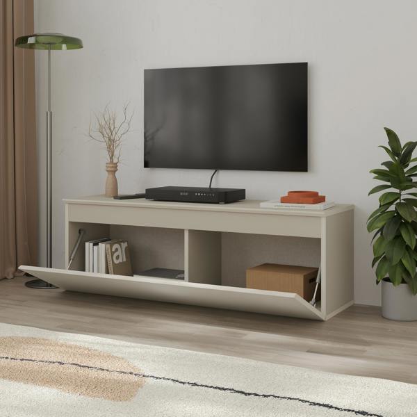Decortie Modern TV Stand Unit 120cm with Soft-Close Drop-Down Door Non-handle Design & Storage Space, Living Room