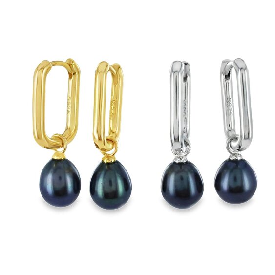 Reeves & Reeves Square Peacock Pearl Hoop Earrings