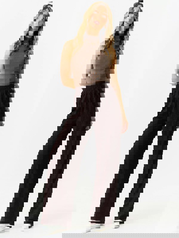 Gini London Chocolate Textured Elastic Waist Pull On Trousers