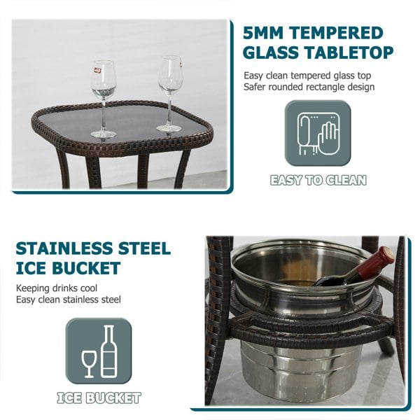 Furniture One 3 PCS Garden Furniture Set, Wicker Conversation Bistro Set with Glass Table with Ice Bucket