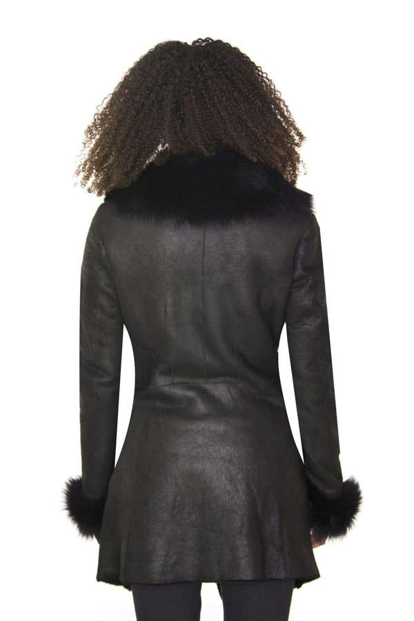Infinity Leather Womens Black Merino Shearling Coat with Toscana Collar-Fortaleza