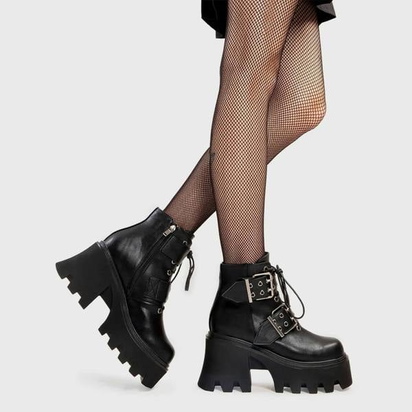 Lamoda Look Out Black PU Chunky Platform Ankle Boots Trendy Streetwear