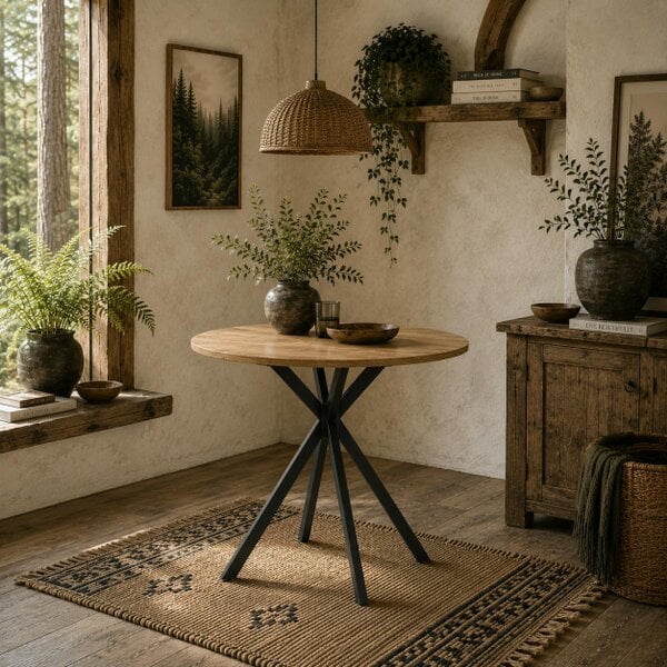 Wyld Haus Mihafi Metal And Wood White Oak Finish Industrial Round Dining Table 80cm