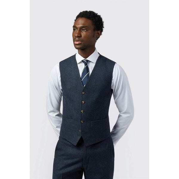 Alexandre Silver Alexandre Tailored Fit Navy Donegal Waistcoat