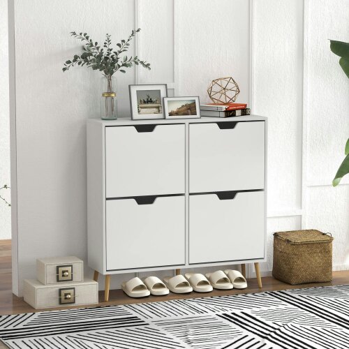 Wyld Haus Toyo Wooden White Shoe Cabinet With 4 Flip Drawers for 16 Pairs