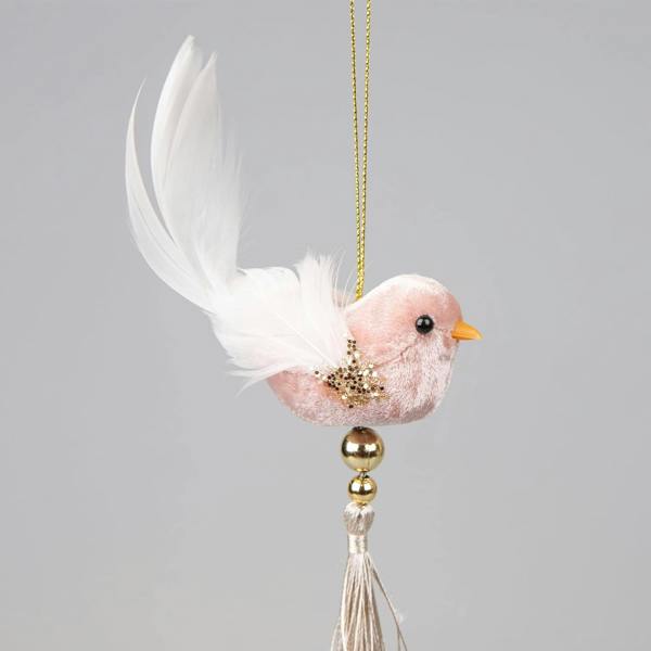 7x13cm Light Pink Robin Hanging Christmas Decorations, 3 Pack Tree Ornaments with Crown Detail image 1