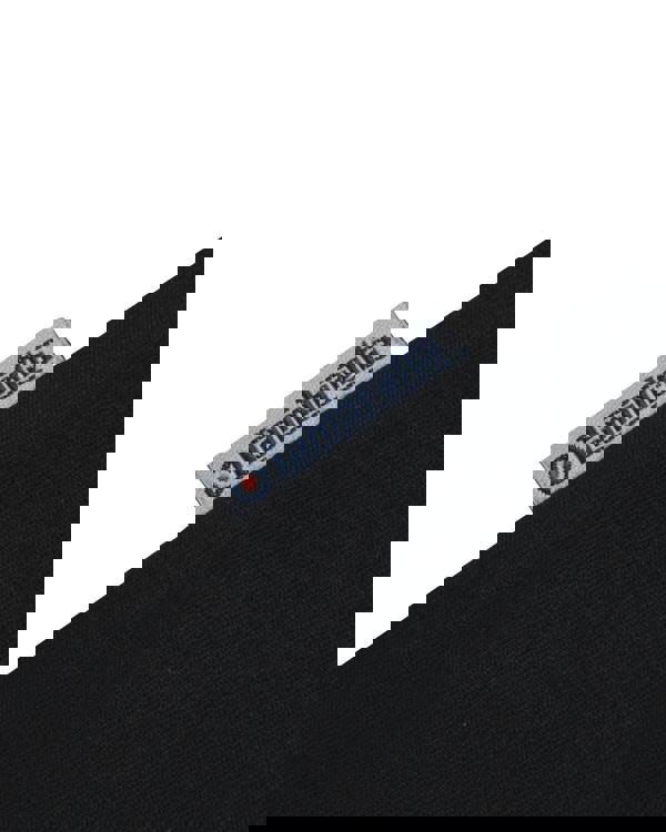 Lambretta Mens Two Tone Taped Casual Mod Ska Casual T-Shirts, close-up of a black fabric with a small embroidered label