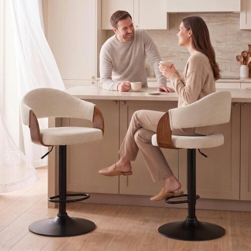 HOMCOM Bar Stools Set of 2 Height Adjustable Swivel Beige