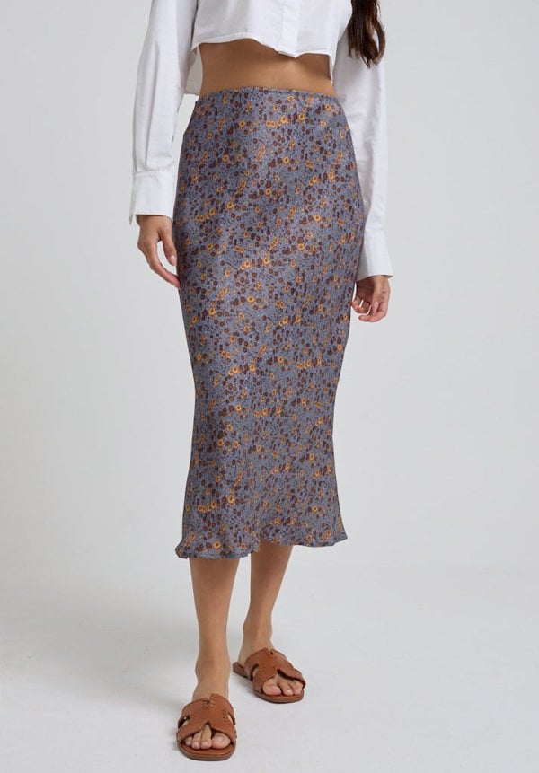 Poppy Aster Midi Skirt in Grey