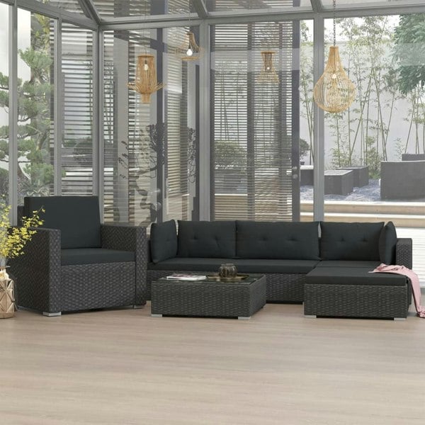 Berkfield 6 Piece Garden Lounge Set with Cushions Poly Rattan Black