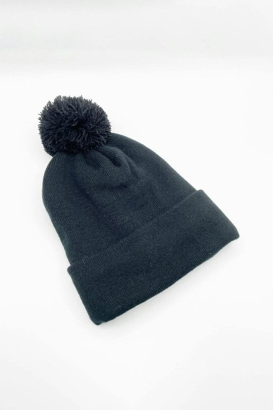 SVNX Pom Pom Beanie Hat & Nordic Knit Gloves Set in Black