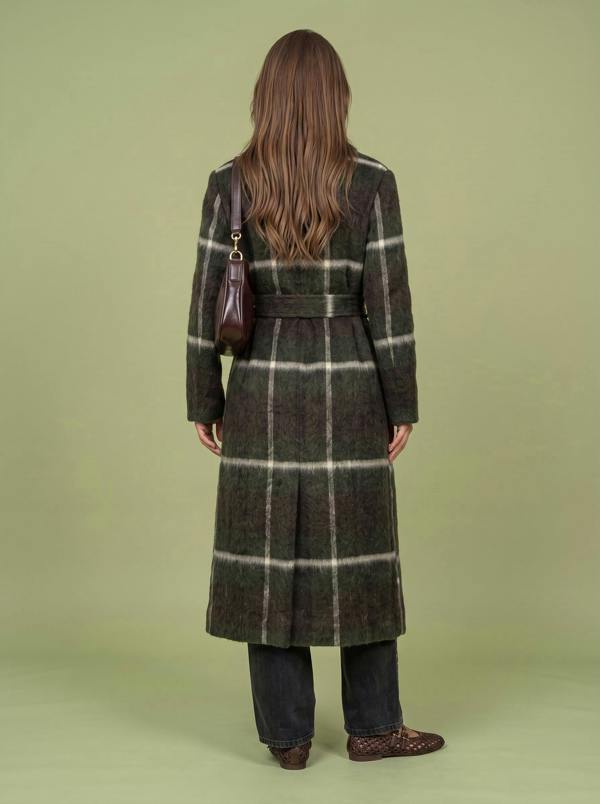 Urban Bliss Belted Check Coat Green Pattern