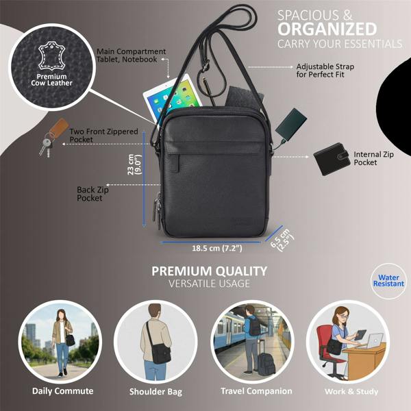 Infinity Leather Genuine Leather Vintage Messenger Crossbody Travel Bag - Hawthrone
