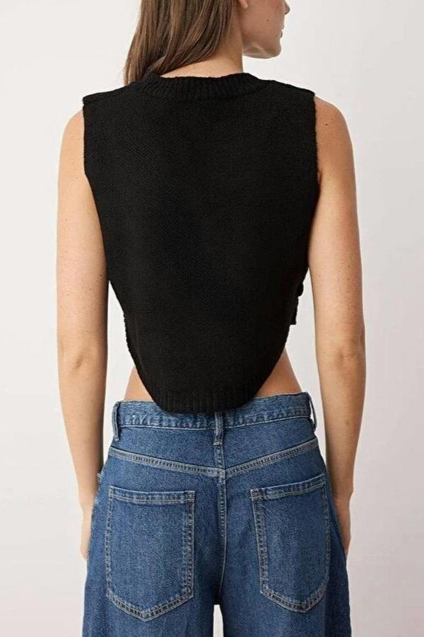 WOVCOR Crop Soft Texture Buttoned Knit Sweater