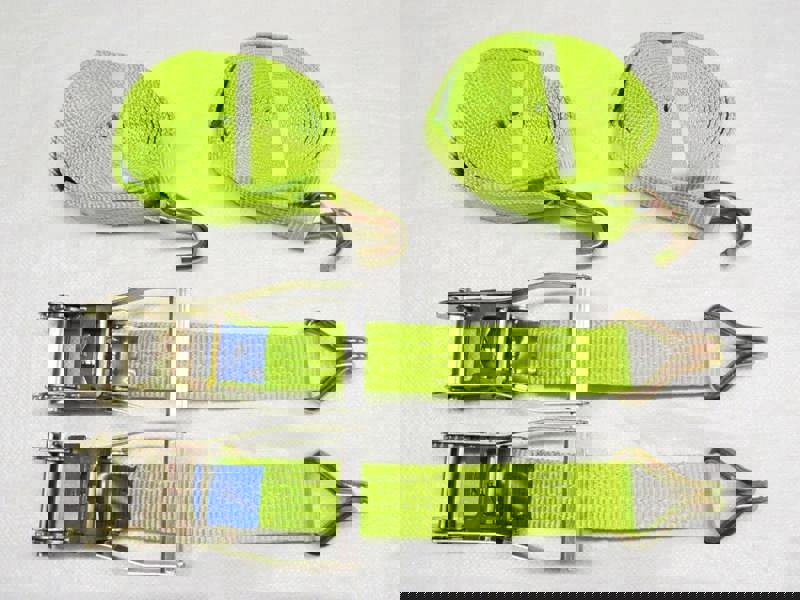 Ratchet Straps Hi Vis 5 Ton 50MM 12M x2 (Lashing Tie Down Claw J Hook Lorry Cargo)