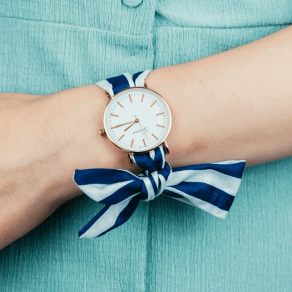 The Colourful Aura Stripe Print Colour Changeable Fabric Strap Wristwatch - Blue