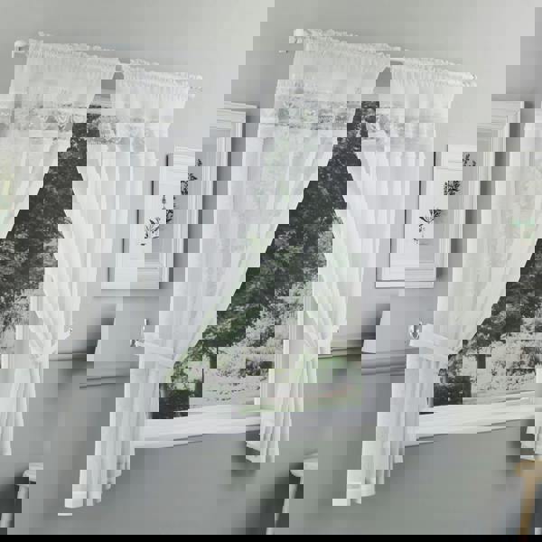 Tyrone Textiles Lucy Embroidered Heart Kitchen Window Set Curtain Pair with Frill Edging and Matching Tie Backs