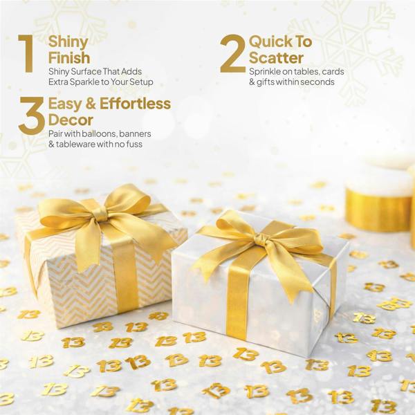 13th Birthday Gold Metallic Confetti Decoration Pack for Party Tables and Celebrations image 3