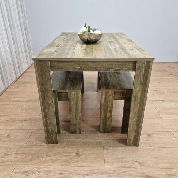 Kosy Koala Dining Table and 2 Benches Rustic Effect Wood Table Rustic Benches Dining Room