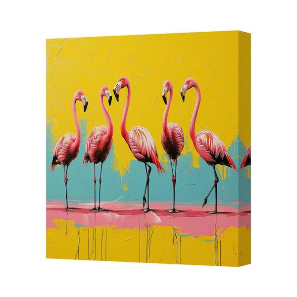 Benjamin Tate Design Contemporary Flamingos Canvas Art Print With Deep Wooden Frame
